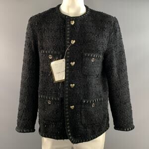 READYMADE Size L Black Tweed Cotton Polyester Collarless Jacket